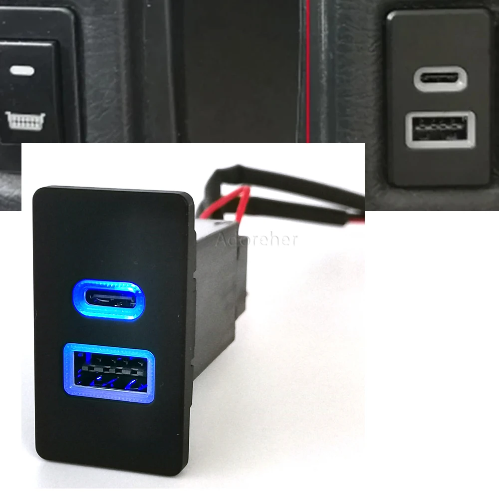 1 шт. подходит для Toyota Corolla Camry LC80 LC95 автомобильное двойное зарядное устройство QC3.0 USB TYPE-C зарядное гнездо синий светодиодный светильник 1 шт. подходит для Toyota Corolla Camry LC80 LC95 автомобильное двойное зарядное устройство QC3.0 USB TYPE-C зарядное гнездо синий светодиодный светильник