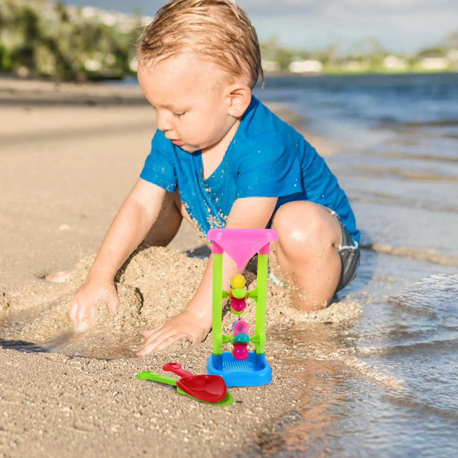 Sablier Sable Minuterie Jouets pour Enfants, Jeu de Plage, Roue à Eau, Table, Garçon