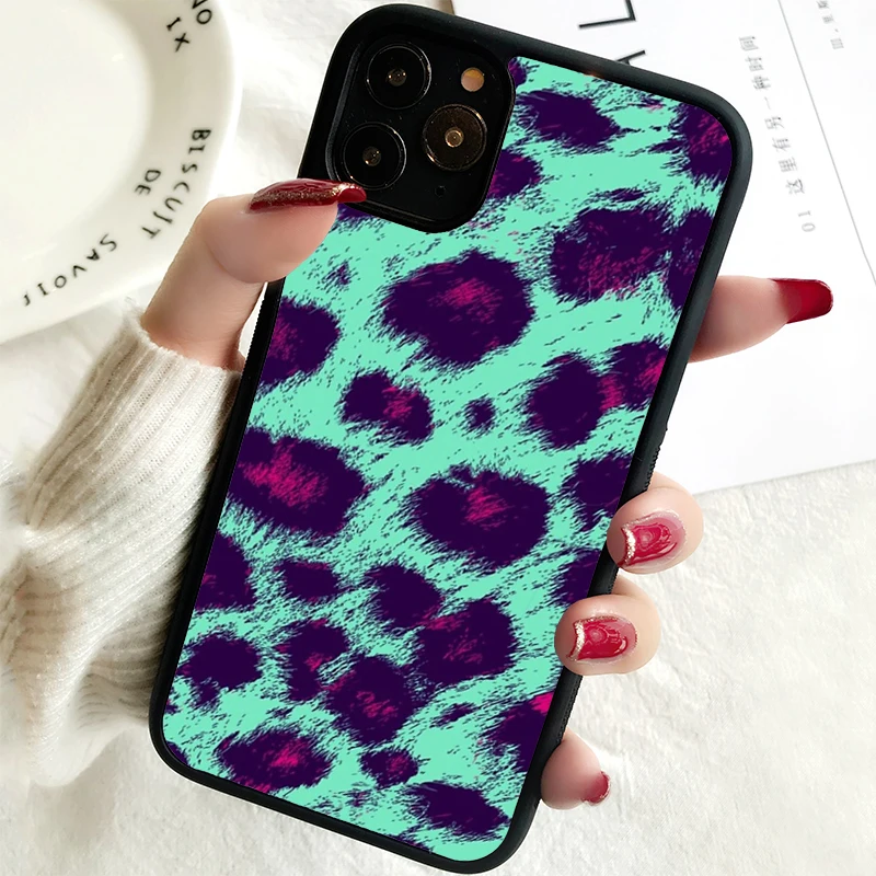 5 SE 2020 Phone Cover Case for iPhone 6 6S 7 8 PLUS X XS XR 11 12 13 MINI 14 PRO MAX Rubber Animal Print Cheetah Black and Brown