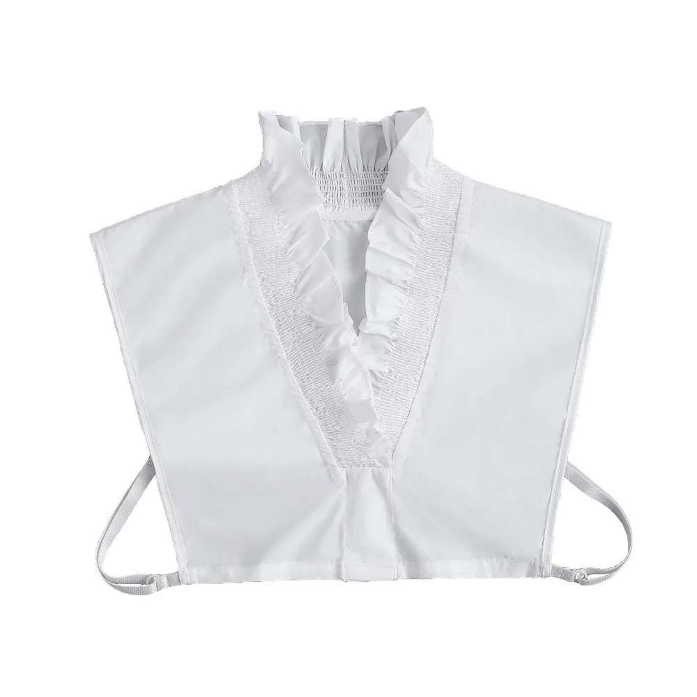 

Sweet Removable Fake Collar Cotton Material Petal Shape Detachable V-neck Shirt Collar Wrinkled Ruffles Solid Color False Collar