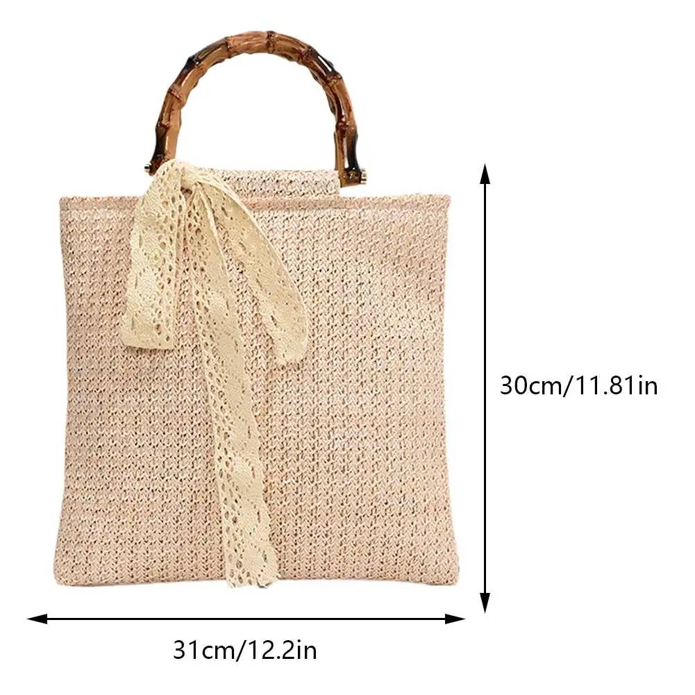 Women Straw Woven Handbag Handmade Straw Bag Large Capacity Handwoven Hobo Bag with Bamboo Handle for Party Vacation