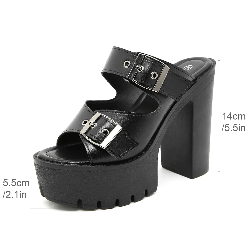 Gdgydh Block Heeled Sandals for Women Fashion Peep Toe Dress Pumps Stylish Double Buckle Strap Design High Heels Sandals Outdoor