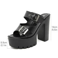 Gdgydh Block Heeled Sandals for Women Fashion Peep Toe Dress Pumps Stylish Double Buckle Strap Design High Heels Sandals Outdoor - Image 3
