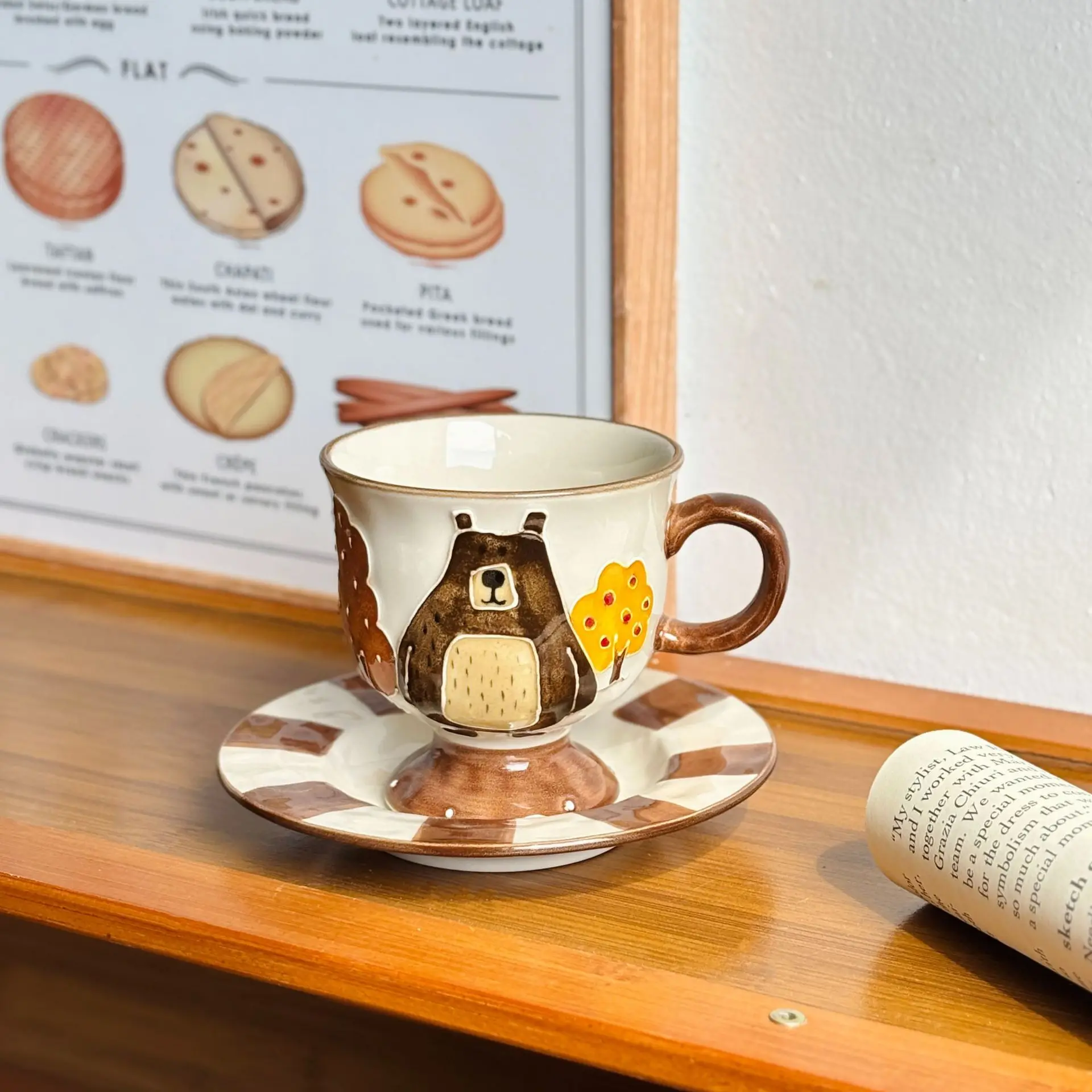 

Керамическая кружка с милым медведем, небольшой набор кофейных чашек для любителей кофе в домашнем офисе