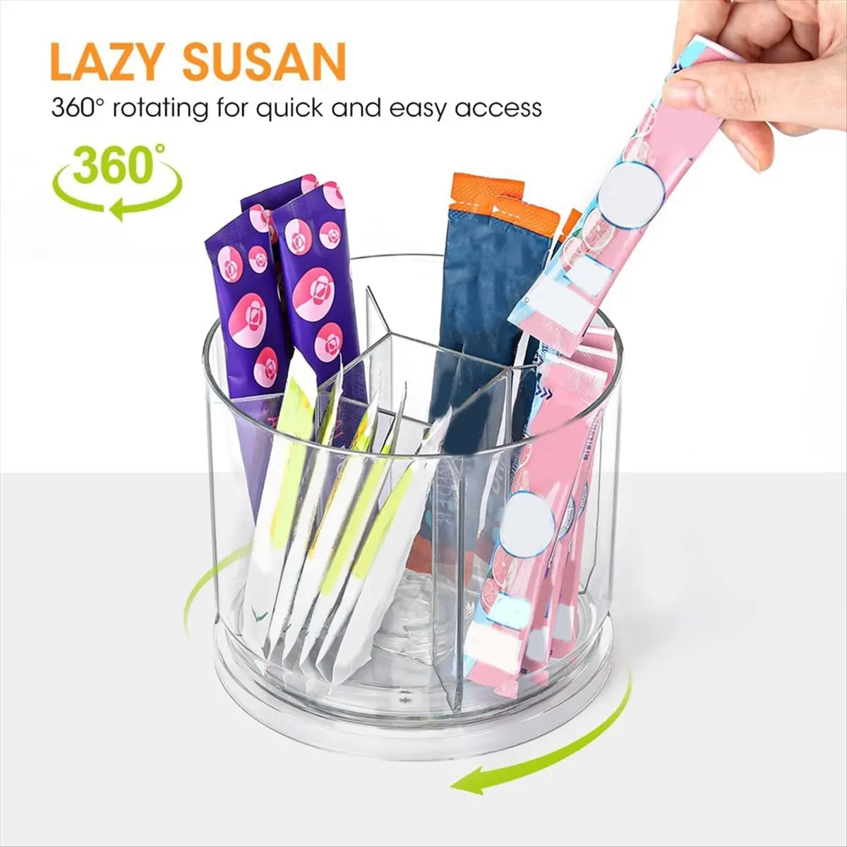 AA83 Drink Packet Organizer, 360° Rotating Lazy Turntable Powdered Drink Mix Holder, Acrylic Water Packet Container