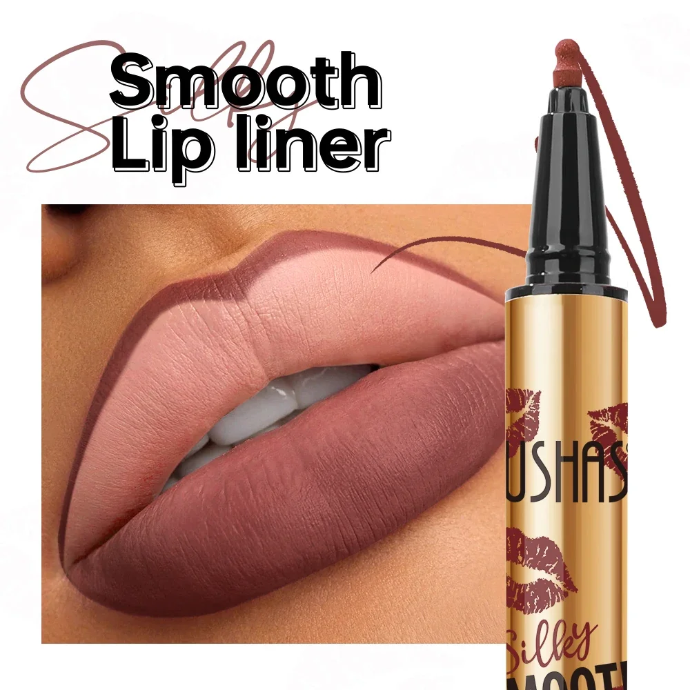 USHAS 12 สี Matte Long-Lasting Lip Liner กันน้ํากันน้ําง่ายต่อการสี Long-Lasting Non-Stick CUP ลิปสติกดินสอ