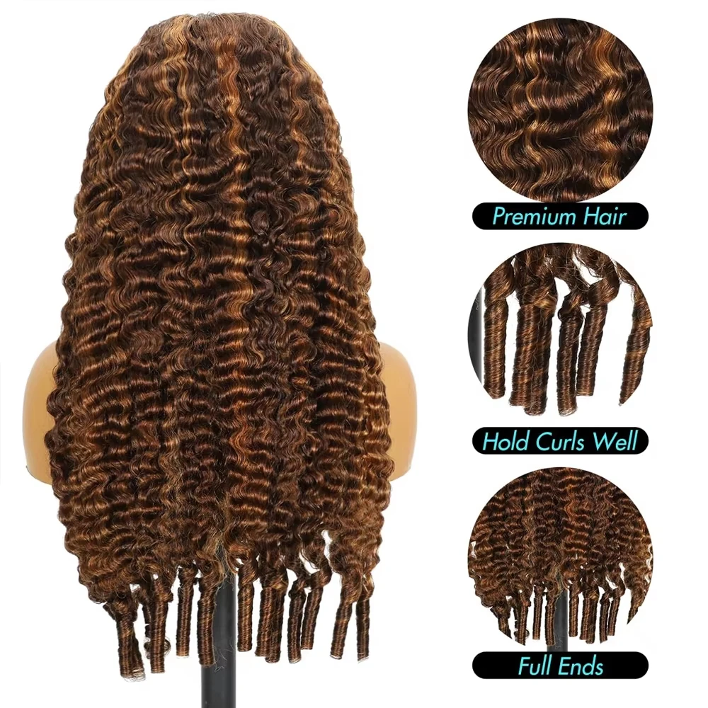 Burmese Curly Half Wig 3-in-1 Flip over Style Glueless Human Hair with Drawstring Colored Highlighted Wig for Quick Hair Change