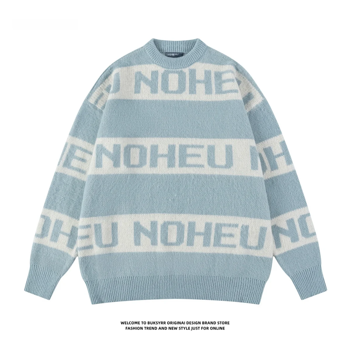 

Buksyrr American Retro Striped Letter Hooded Knitwear Women's Casual College Sle Ins Couple Sweater Street Loose Fit Long S...