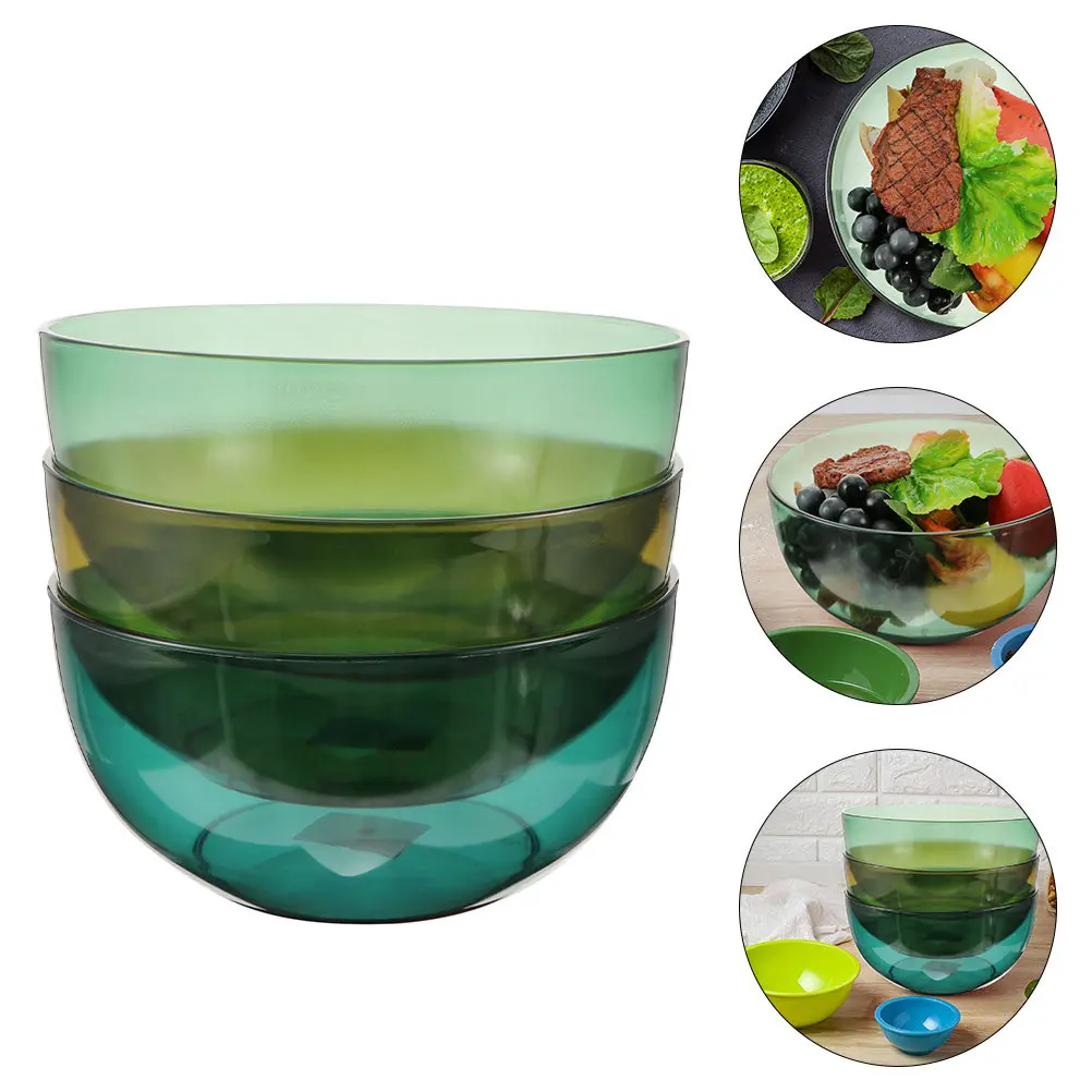 3Pcs Plastic Salad Bowls Assorted Colors Healthy Food Holders for Fruits Vegetables Easy Clean Household Use