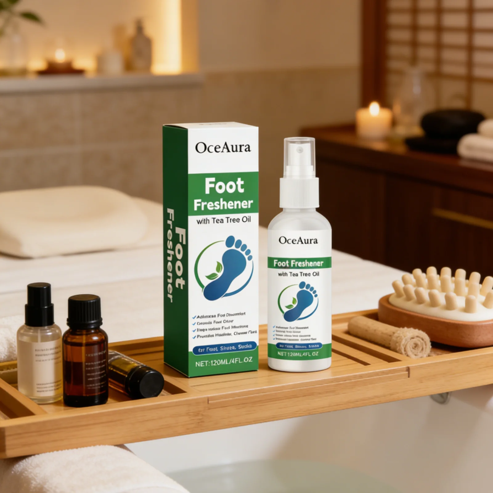 OceAura Foot Odor Spray with Tea Tree Oil Deep Moisturizing Sooth Skin Deodorizing Antiperspirants for Feet Odor Freshener 120ml
