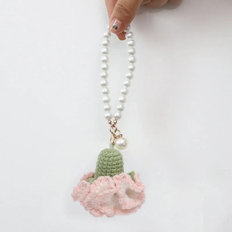 Handmaking Crochet Bouquet Keychain Korean Style Knitting Lotus Flowers Keyrings For Car Keys Chains Wholesale Knit Accessories