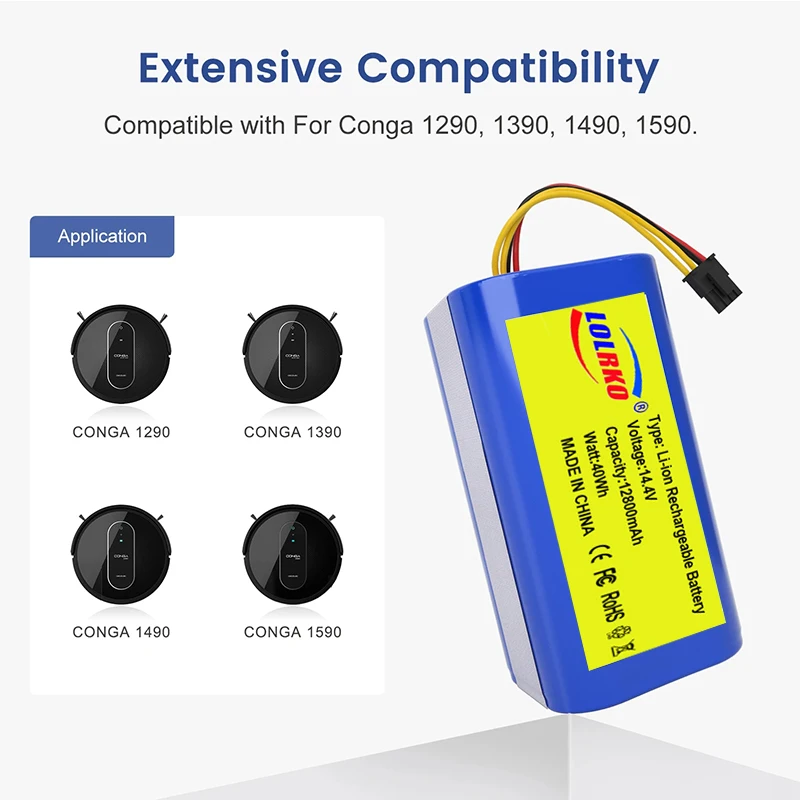 14.4V 12800mAh Lithium-ion Battery For Cecotec Conga 1290 1390 1490 1590 Robot Vacuum Cleaner Battery Gutrend Echo 520