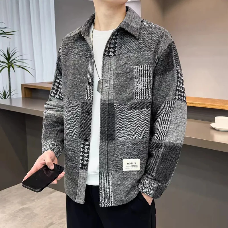 Men's Jacket Coat Woolen Shirt 2024 Spring Winter New Trendy Brand Lapel Jacket Loose Sense Cool Retro Stylish Male Clothing 4XL