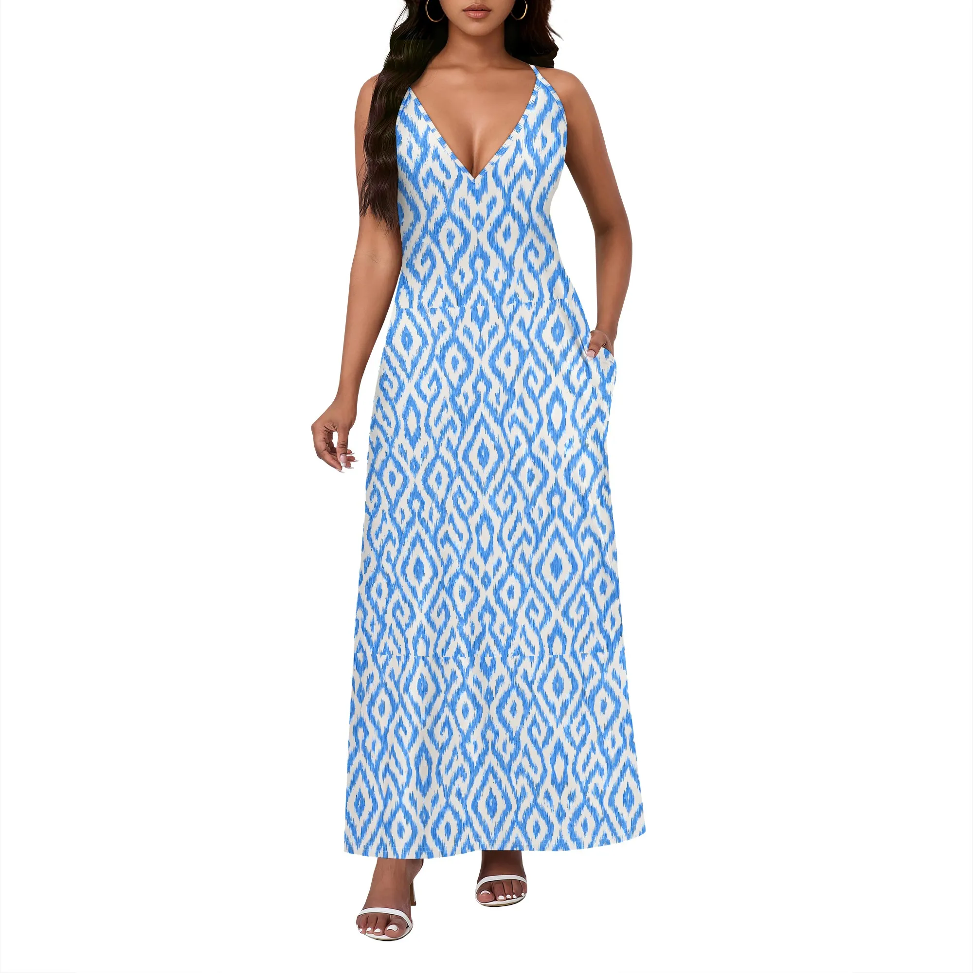 Women's Sleeveless Spaghetti Strap Dress,Casual Beach Long Maxi Dress