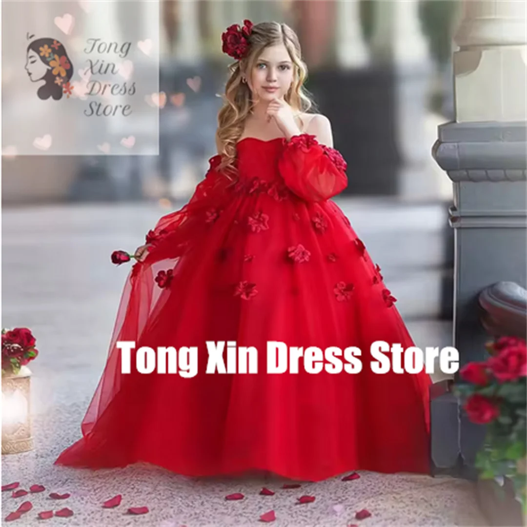 カスタマイズされたフラワーガールのドレス結婚式 3D フラワーアップリケ床の長さの女の子子供の誕生日パーティー初聖体拝領ドレス