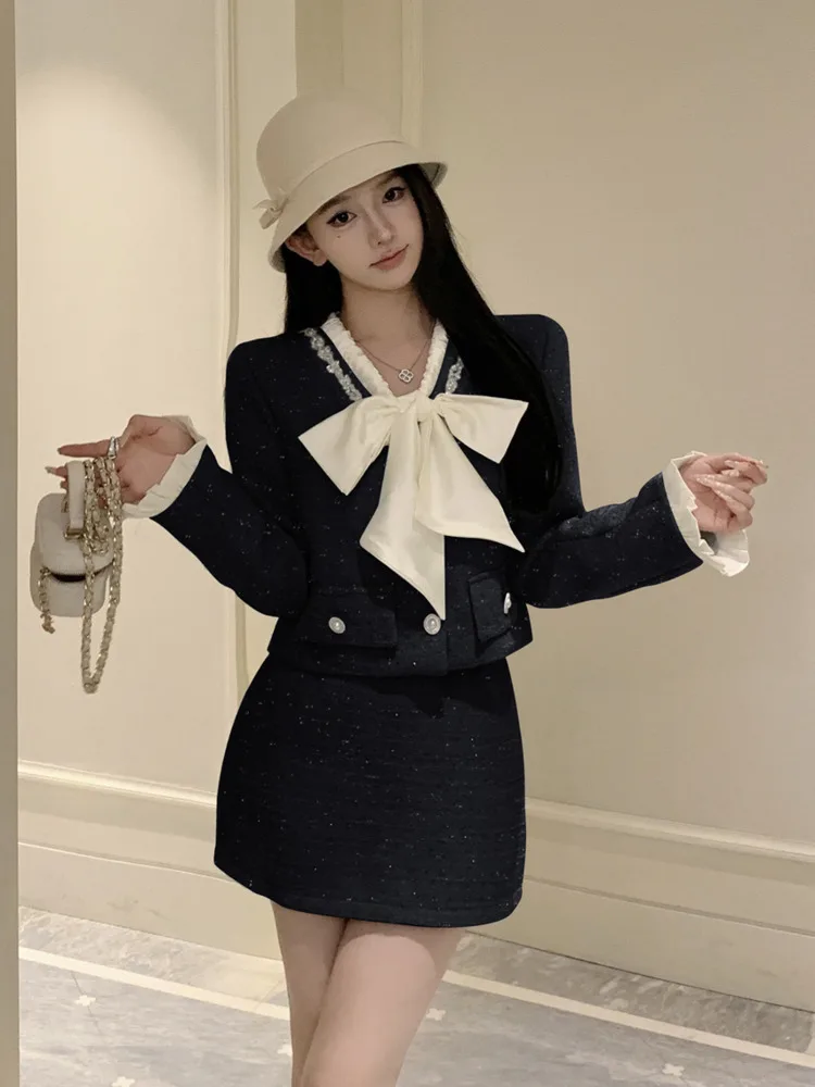 2024 Autumn Korean Fashion conjuntos femininos elegantes 2 piece sets women outfits Female Jacket Coat + Mini Skirt Suits