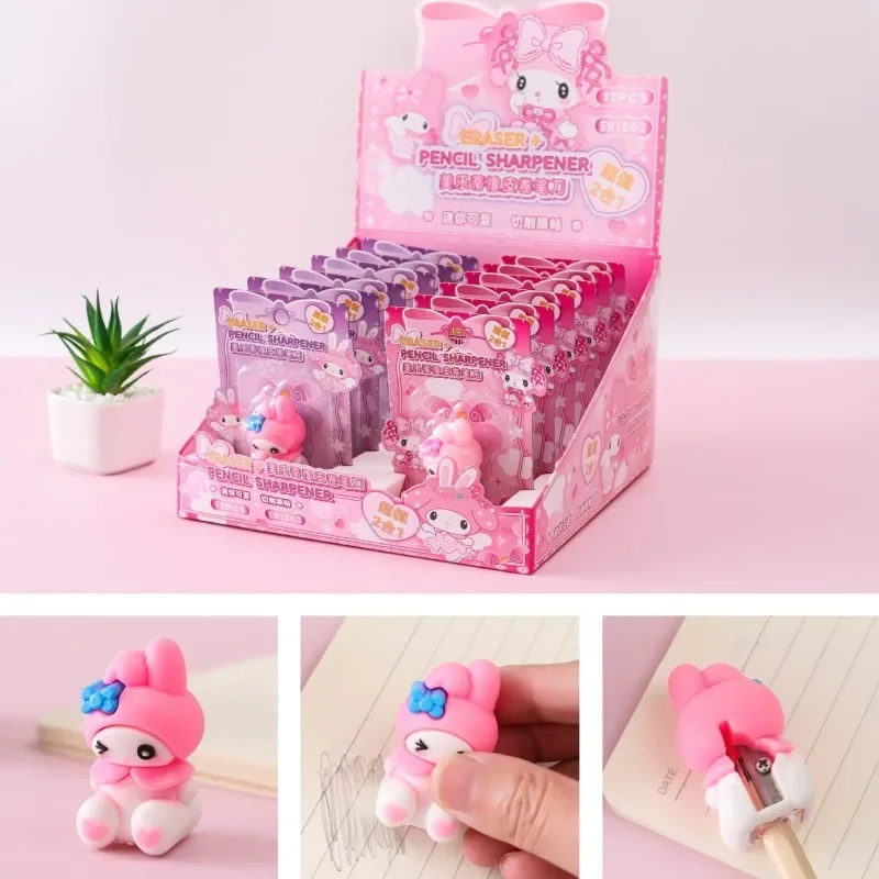 2Pcs Sanrio Hello Kitty My Melody Kuromi Single Hole Pencil Sharpener Anime Character Doll Accessories Student Pencil Sharpener