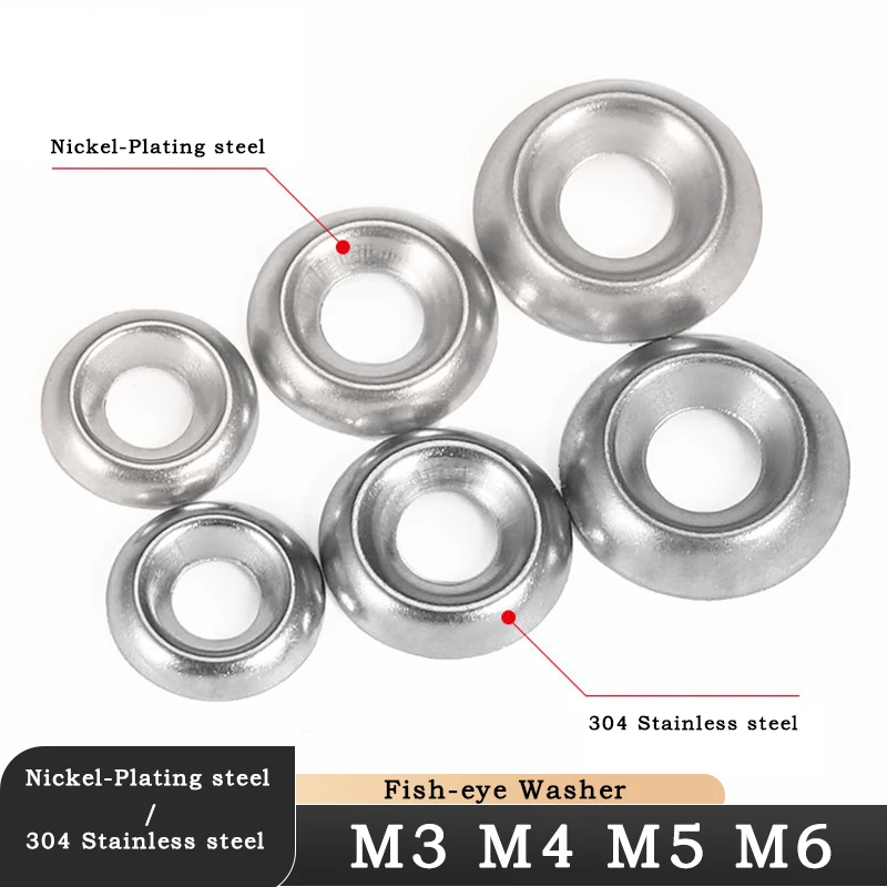 30/40/50PCS M3 M4 M5 M6 304 Stainless Steel / Nickel Plating Countersunk Concave Convex Gasket Hollow Decorative Fisheye Washer