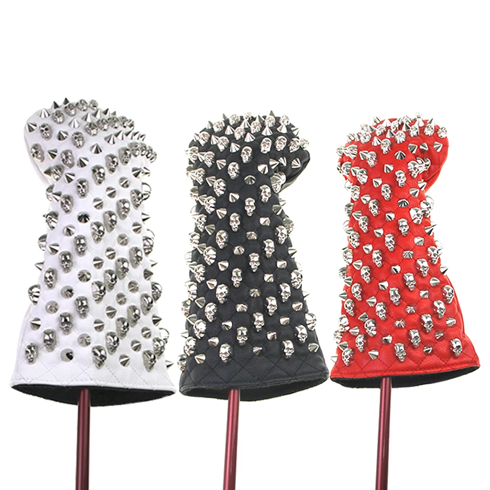 Skull Rivets Golf Club Headcover Driver Fairway Woods Hybrid Blade Mallet Putter Waterproof PU Protector Cover Number Tag New