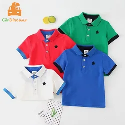 2025 Summer Casual 2-10 Years Children Clothing Cotton Short Sleeve Turn-Down Collar White Blue Star Print Kids Boys Tee T-Shirt