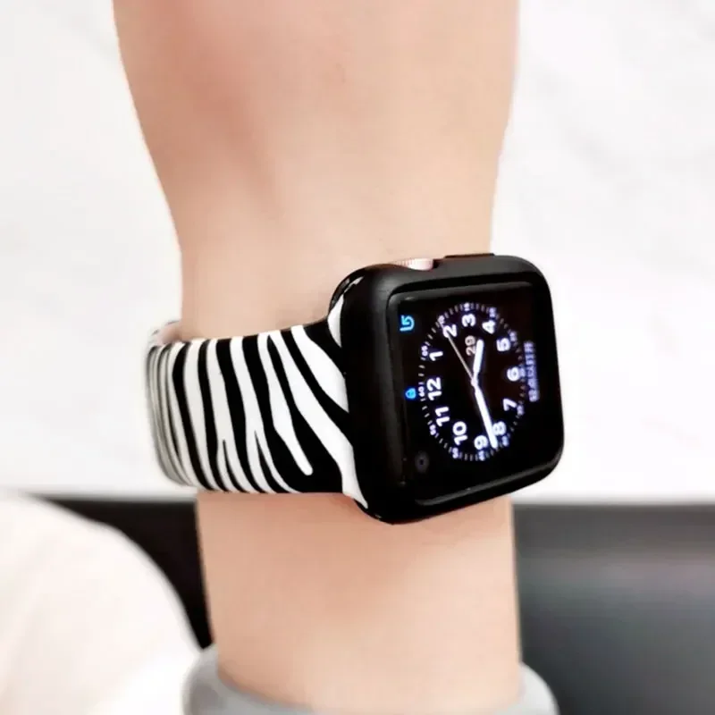 Zebra Print Strap For Apple Watch Band Ultra 49mm 45mm 44mm 42mm 38 40 41mm Silicone Bracelet iWatch 8 7 6 5 4 3 SE Accessories