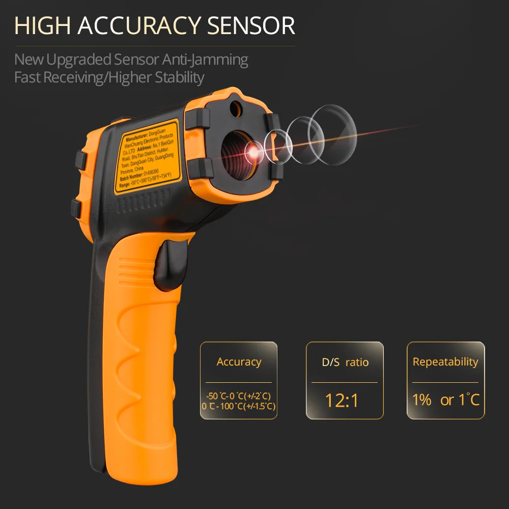Digital Infrared Thermometer Laser Temperature Meter Non-contact Pyrometer Imager Hygrometer IR Termometro Color LCD Light Alarm