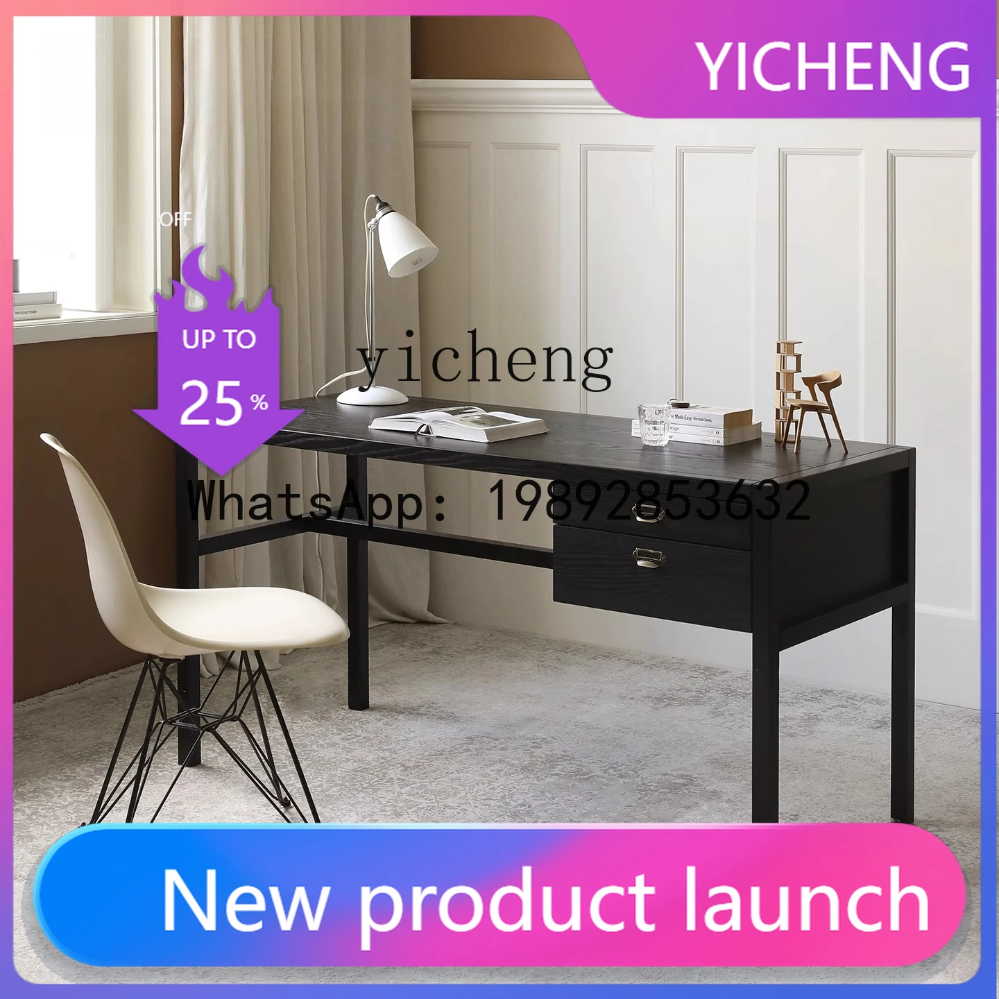 

X6 Nordic Style Vintage Retro Black Walnut Solid Wood Desk Office Desk