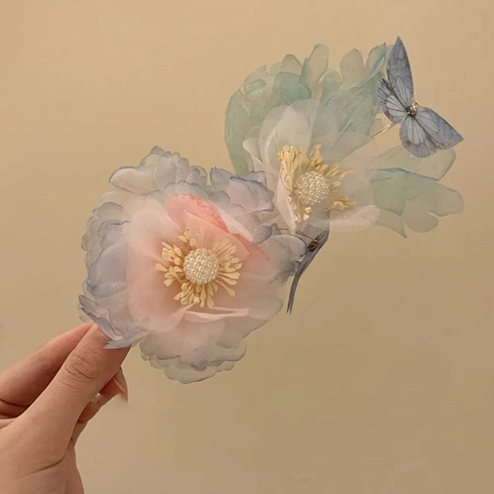 مع شرابات اللؤلؤ زهرة مشبك شعر الانفجارات الجانبية كليب إكسسوارات الشعر مخلب الشعر مناسبة عطلة الشاطئ الأطراف الرومانسية