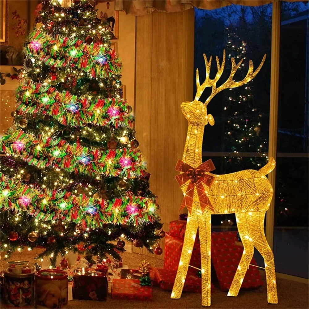 5M Christmas Tinsel Garland Metallic Shiny Garland with 50LED Lights Xmas Tree Garland Thick Hanging for Home Indoor Decor
