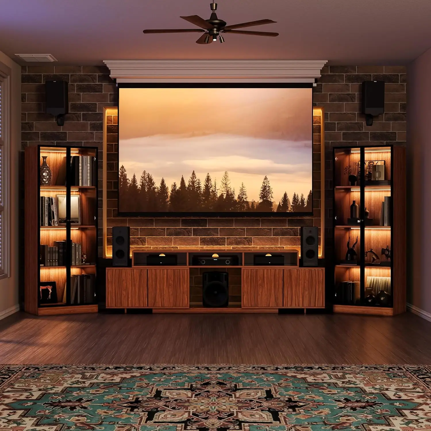 Mid-Century Modern Entertainment Center Set with Shelves for 100+ Inch TV