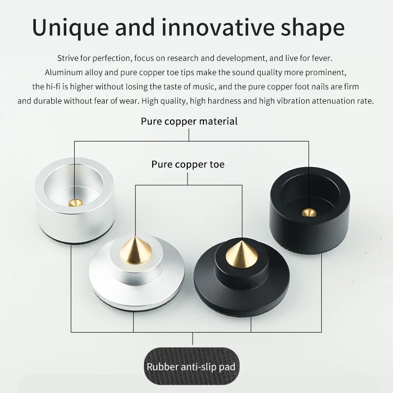 1 scatola amplificatore audio in lega di alluminio shock-absorbing foot nail hifi spike pad anteriore CD shelf speaker pad antiscivolo