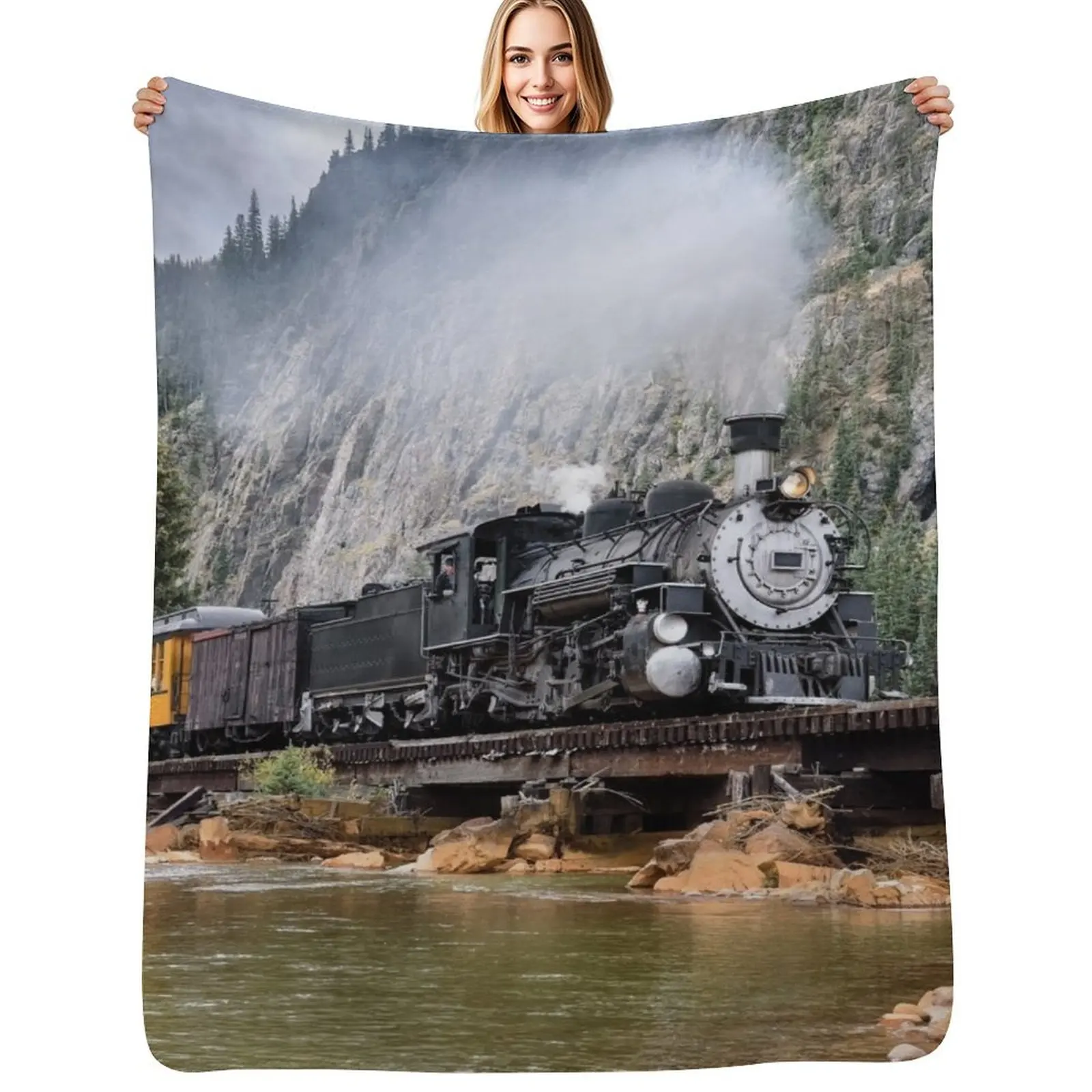 

Vintage Steam Train Throw Blanket Multi Purpose Soft Warm Blanket for Home Travel