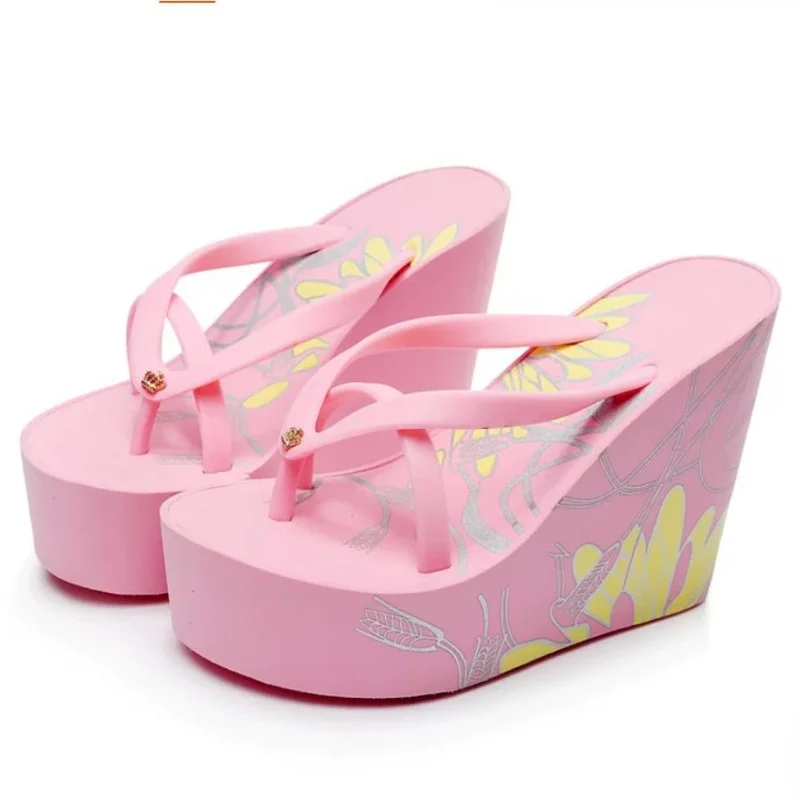Platform Wedges Sandals Wedges Flip Flops High Heel Sandals Slippers White Beach Sandals Bohemia Flip Flops Pink Size 32--43
