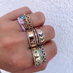 2026 High Quality Gold Color Evil Eye CZ Band Wide Engagement Ring For Women Dainty Fashion Stacking Stack Midi Finger Jewelry