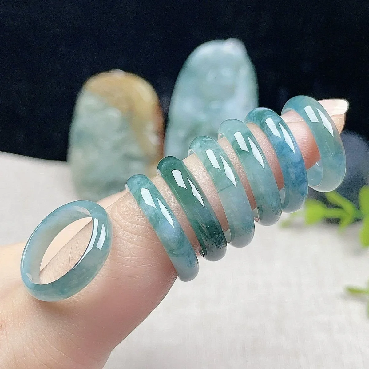 Anillo de Jadeíta Azul Natural de 3 mm de Grosor para Mujer, Banda de Jade Azul Hielo Apilable, Elegante Joya para el Dedo, Regalo de Aniversario para Ella