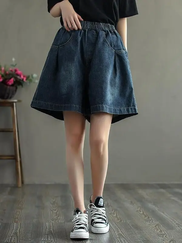 

Летние новые женские джинсовые шорты свободного кроя с широкими штанинами, высокой талией, из искусственной кожи, для женщин среднего возраста