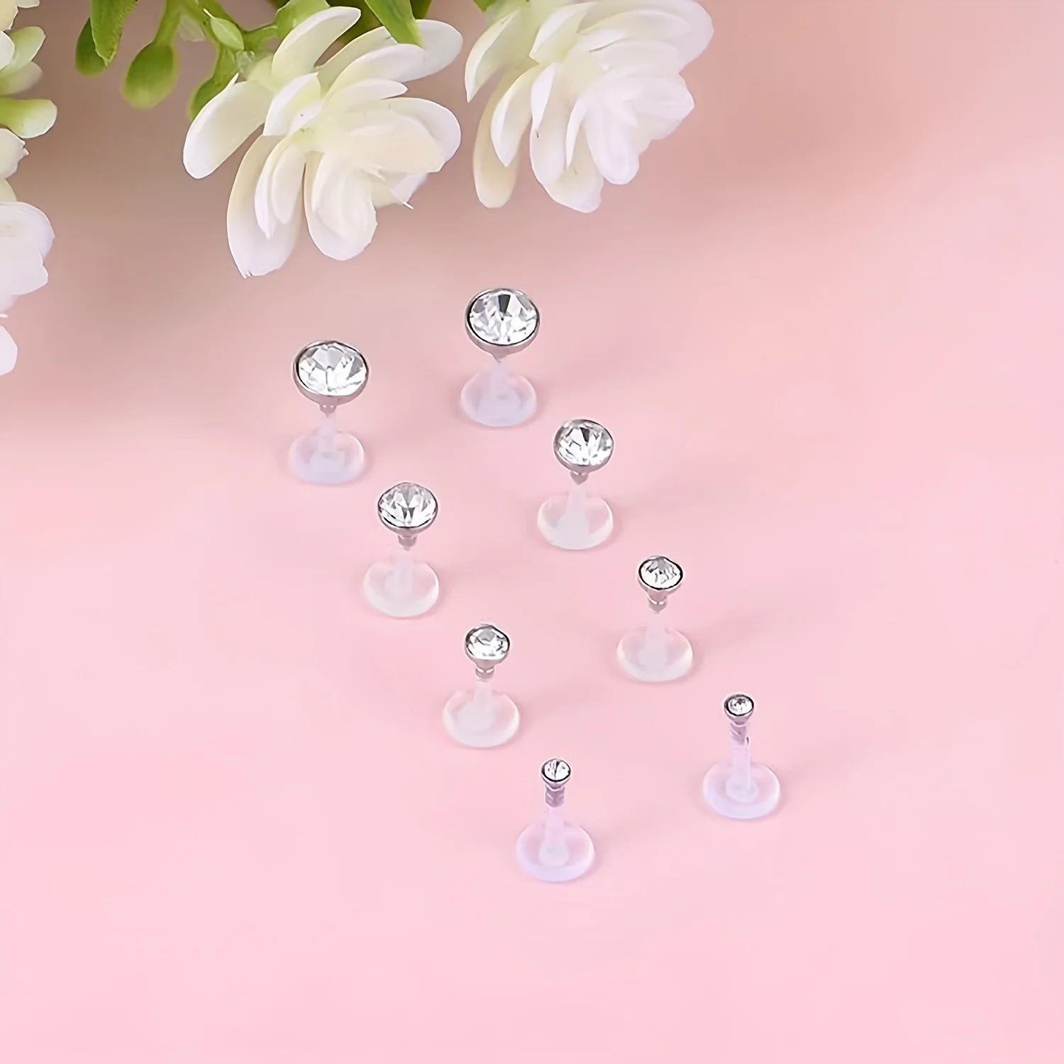 2PCS Rhinestone Plastic Clear Lip Studs 2/3/4/5mm Zircon Tragus Helix Stud Earrings Body Piercing Jewelry For Woman and Man