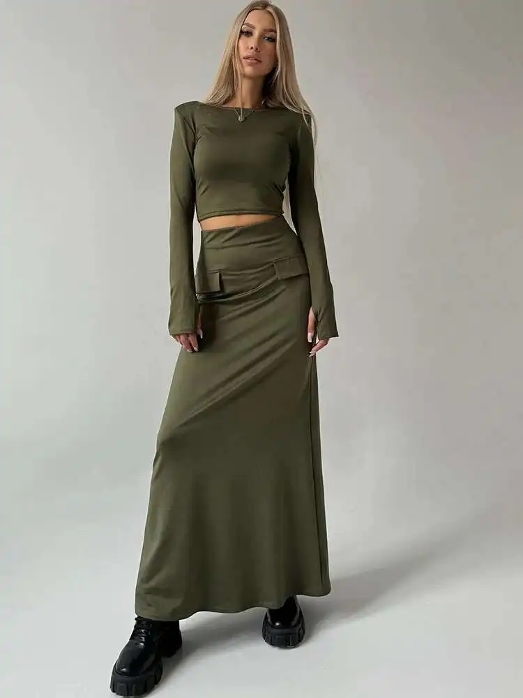 BabYoung جولة الرقبة قطعتين المرأة البدلة كم تي شيرت طويل الإناث الخريف الشتاء ضئيلة تنورة أنيقة مجموعات