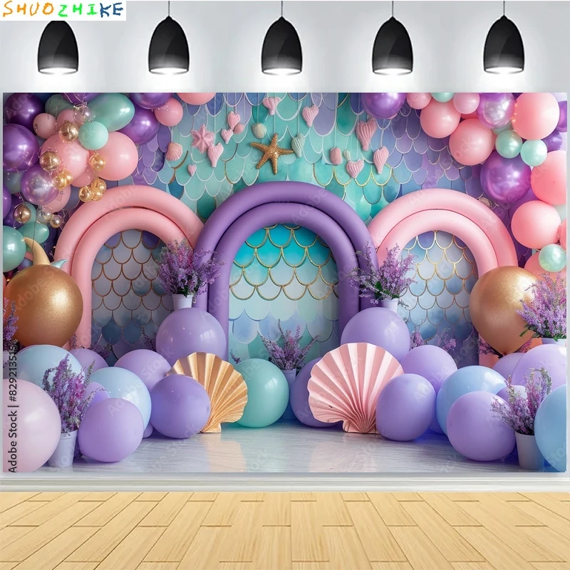 デジタル写真の背景,写真スタジオの背景,小道具,鮮やかな風船,虹,雲,人魚,子供,赤ちゃん,誕生日,AO-10