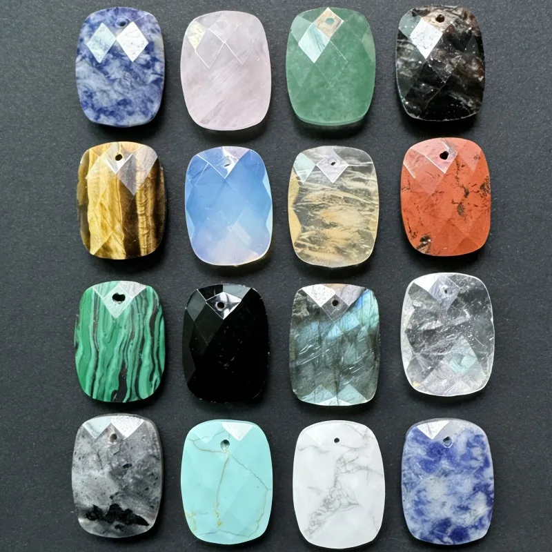 

10 шт., квадратные подвески из натурального драгоценного камня, граненые каменные подвески, ляпис, розовый кварц, тигровый глаз для изготовления ювелирных изделий и принадлежностей для рукоделия