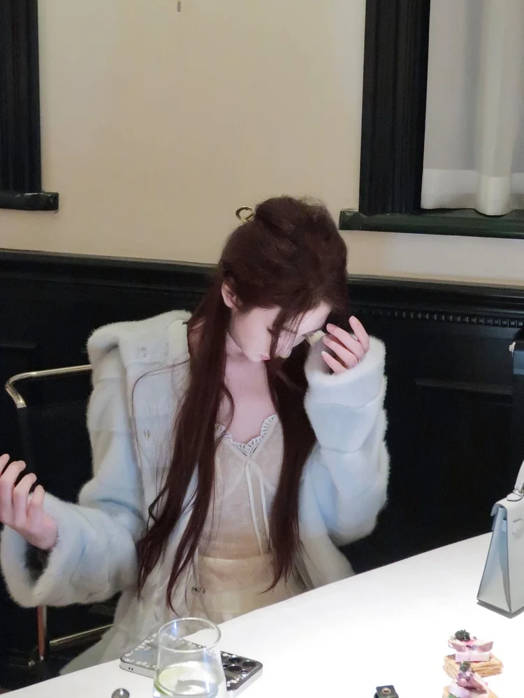 

Экологичное женское длинное пальто Charles Blue с поясом на талии, имитация меха, повседневное, свободного кроя, средней длины