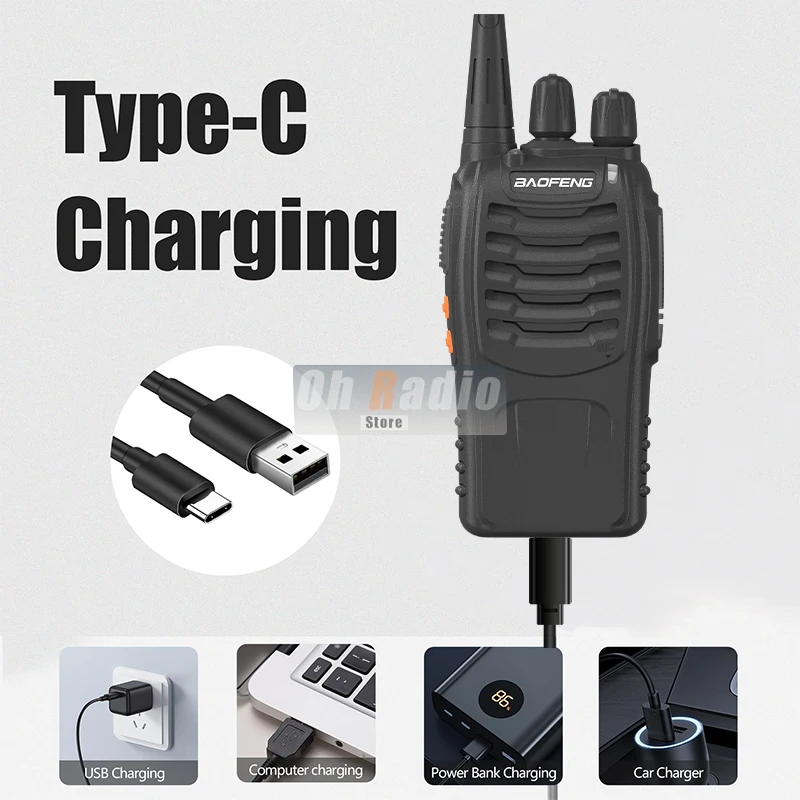 Baofeng BF-888S Walkie Talkie Type-C Charge UHF 5KM Long Range BF-8888 Pro 16CH Blue Yellow Mini Ham Two Way Radio For Hunting