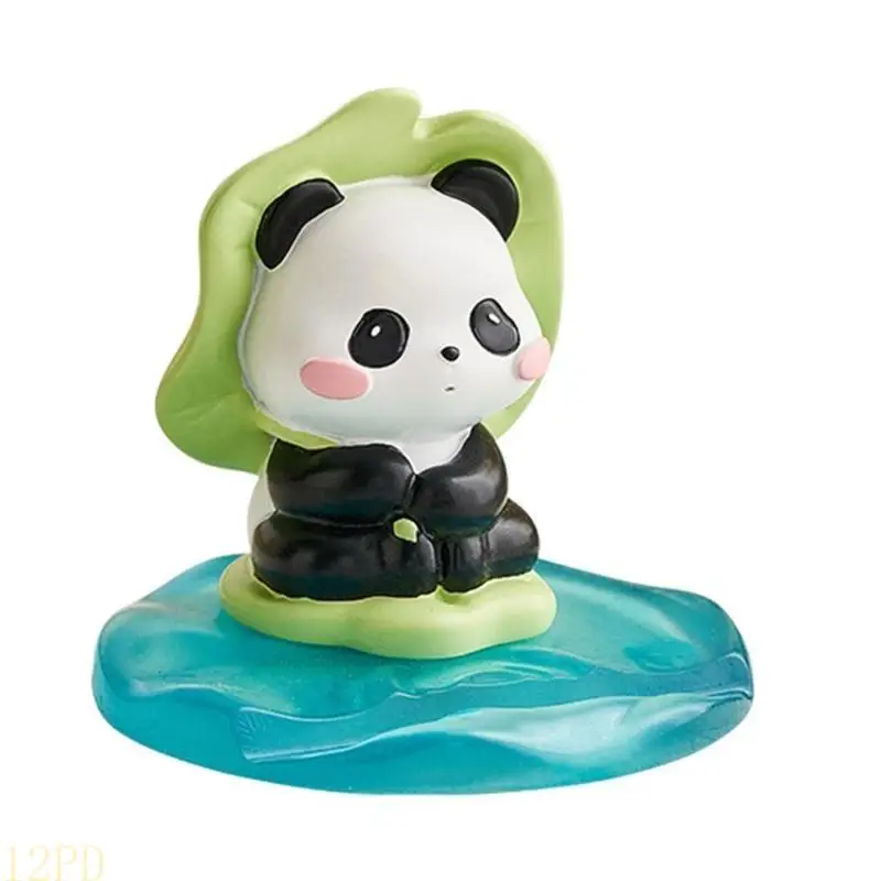 12PD Cartoon Panda Miniature Statue Cellphone Stand Smartphone Holder for Desktop Resins Cartoon Animal Desk Accessories