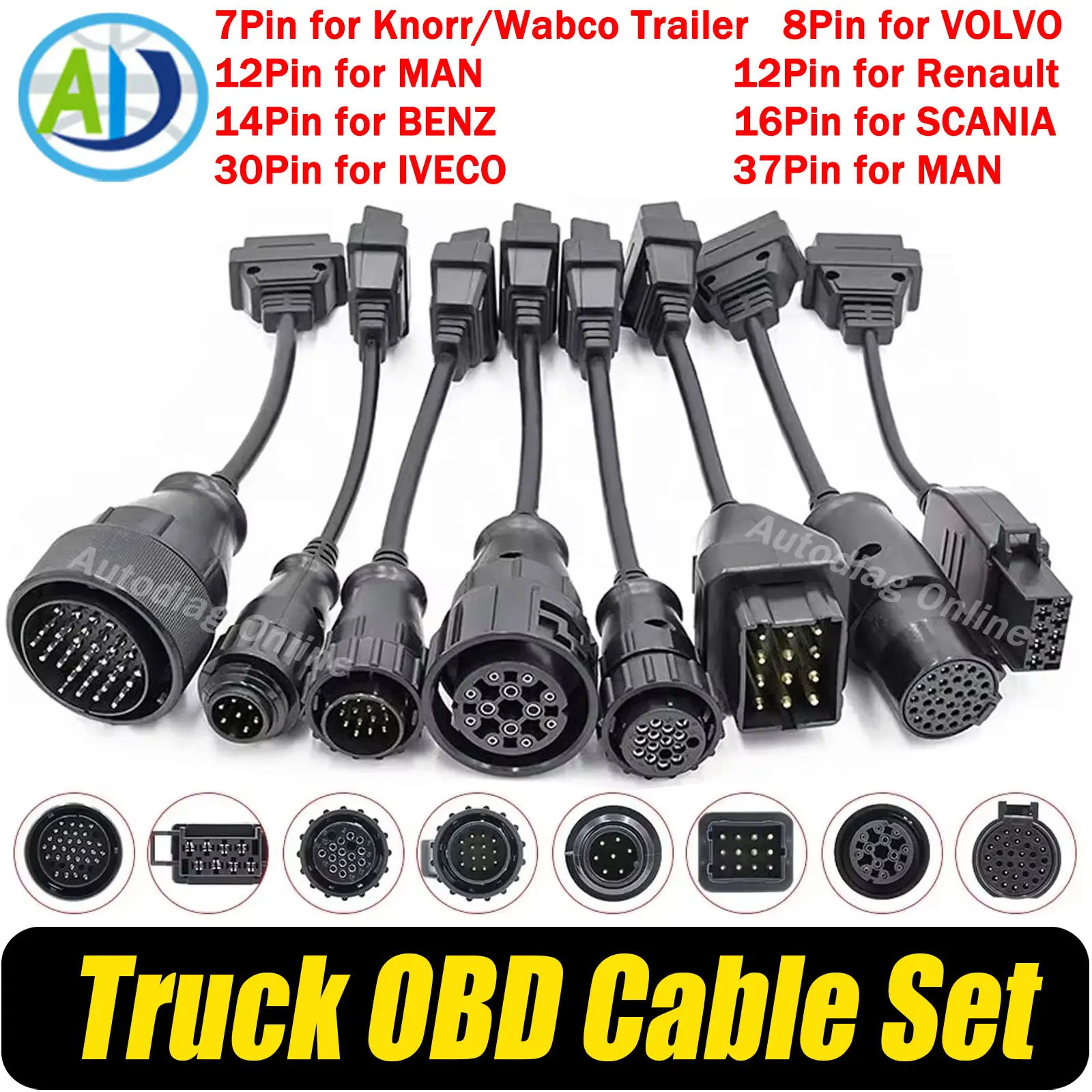 Truck OBD Adapter Cable For Knorr/Wabco/MAN/IVECO Trailer OBDII Diagnostic Cable For SCANIA/BENZ/Renault/VOLVO With AutoCOM CDP+