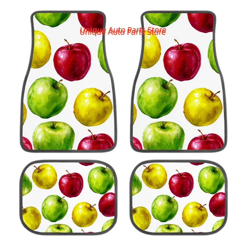 Car Floor Mats Non-Slip Set of 4 Colorful Apple Print Car Floor Mats Front Rear Carpets Mat, Decorative Car Foot Floor Carpets R