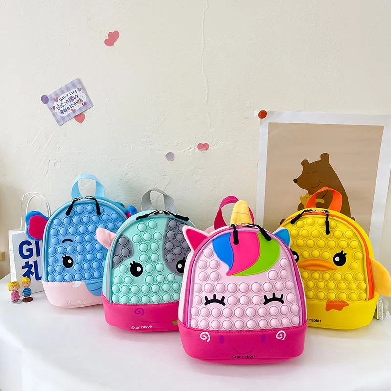 Children\'s Kindergarten Backpack 2022 New Cute Schoolbag Korean Edition Girl\'s Fashion Cartoon Silicone Press Small Book Bag