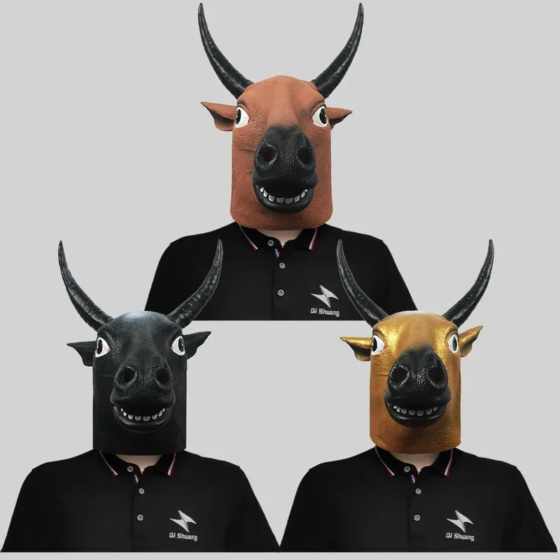 Decorazione della festa di Halloween Maschere di animali in lattice Carnevale Night Club Masquerade toro Costume cosplay Puntelli maschera spaventosa jk;6