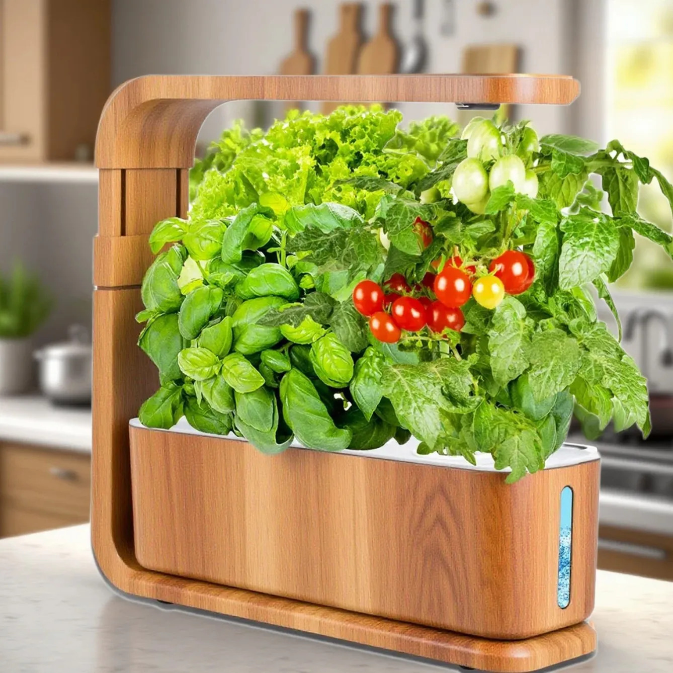 Wood grain color indoor soilless cultivation machine household, full spectrum led plant growth light, intelligent hydroponic pla