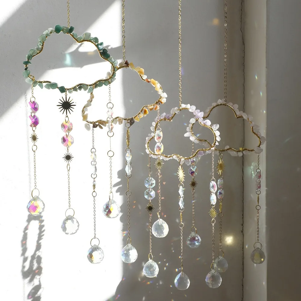 Natural Stone Cloud Metal Chain Crystal Car Hanging Romantic Home Wall Sun Catcher Decoration