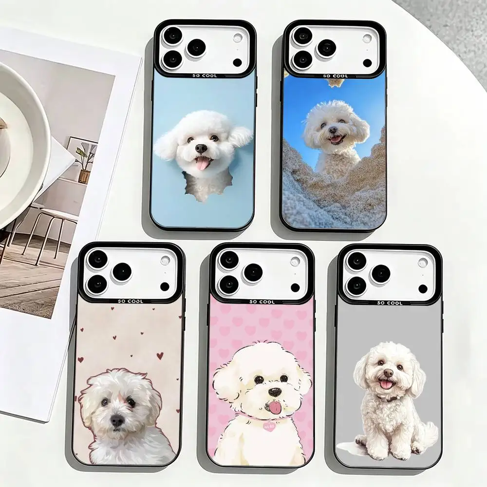 

Cute Cartoon Bichon P-Puppy Phone Case For iPhone 17,16,15,14,13,12,11 Plus,Pro Max,XS,Colorful Silver Black Cover